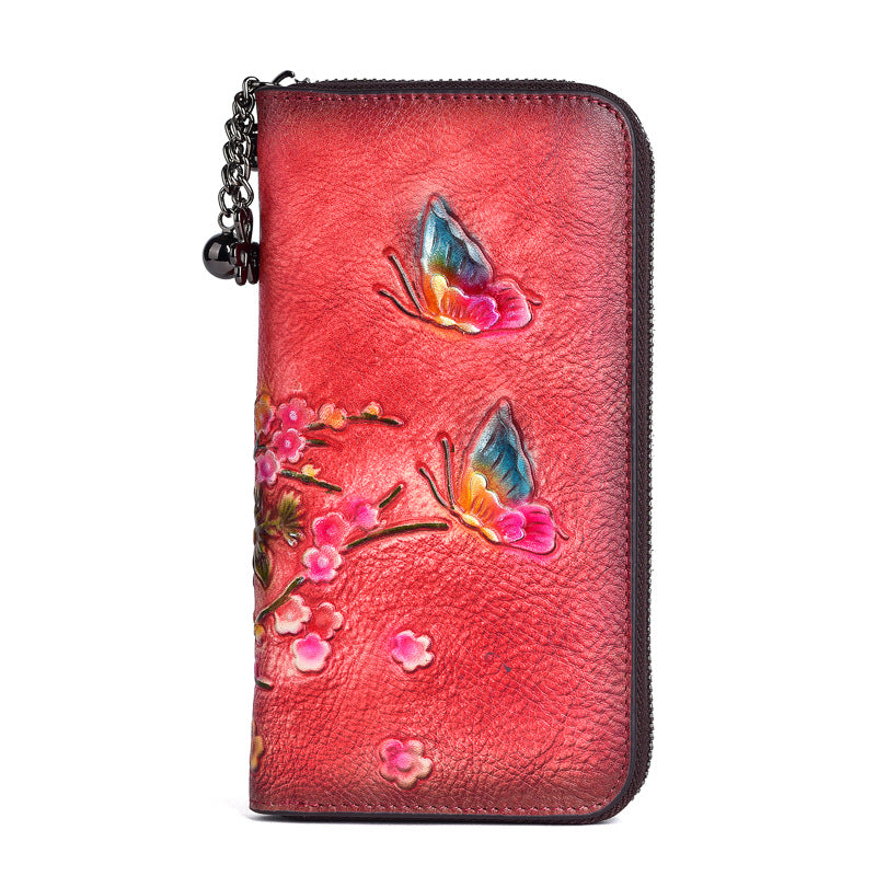 First Layer Cowhide Multiple Slots Long Handbags