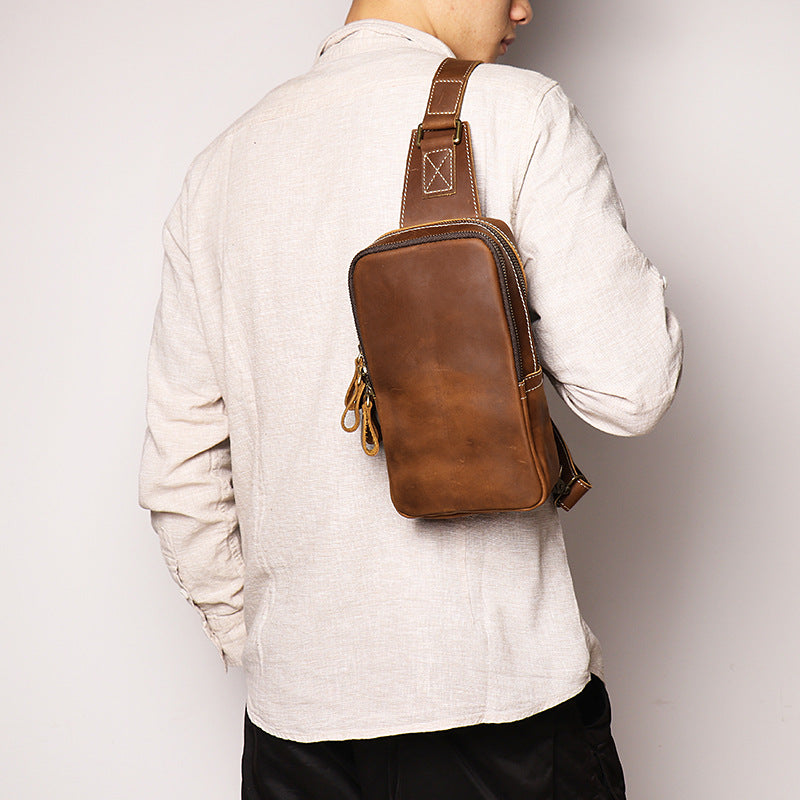 Women's & Men's Leather Close-fitting Crazy Horse Large Capacity Bags