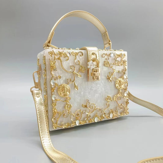 Women's Clearance Acrylic Hollow Metal Carved Diamond Evening Bags