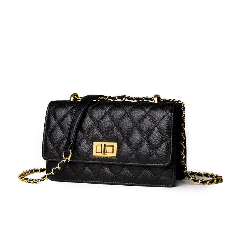Women's Genuine Leather Chain Fashion Rhombus Cowhide Crossbody Bags