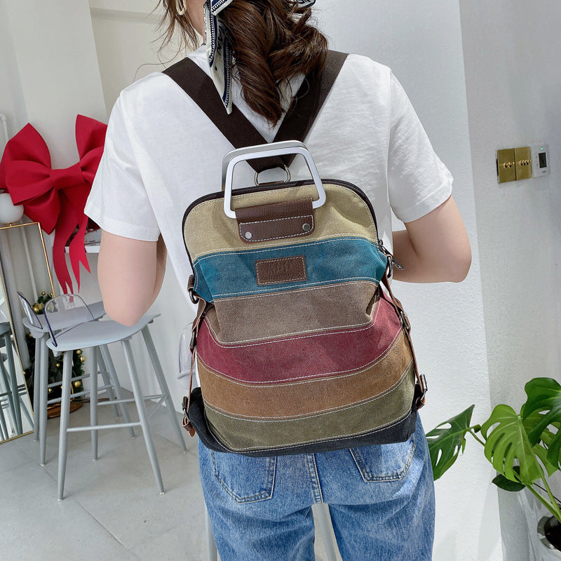 Stripe Contrast Color Canvas Fashion Retro Backpacks