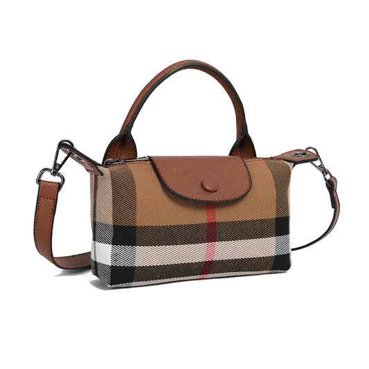 Women's Canvas Plaid Leather High Sense Fashion Shoulder Bags
