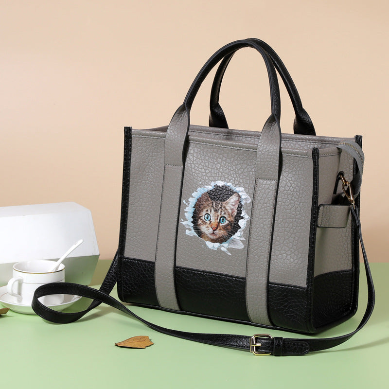 Portable Large Capacity Cartoon Printed Cat Tote Bags