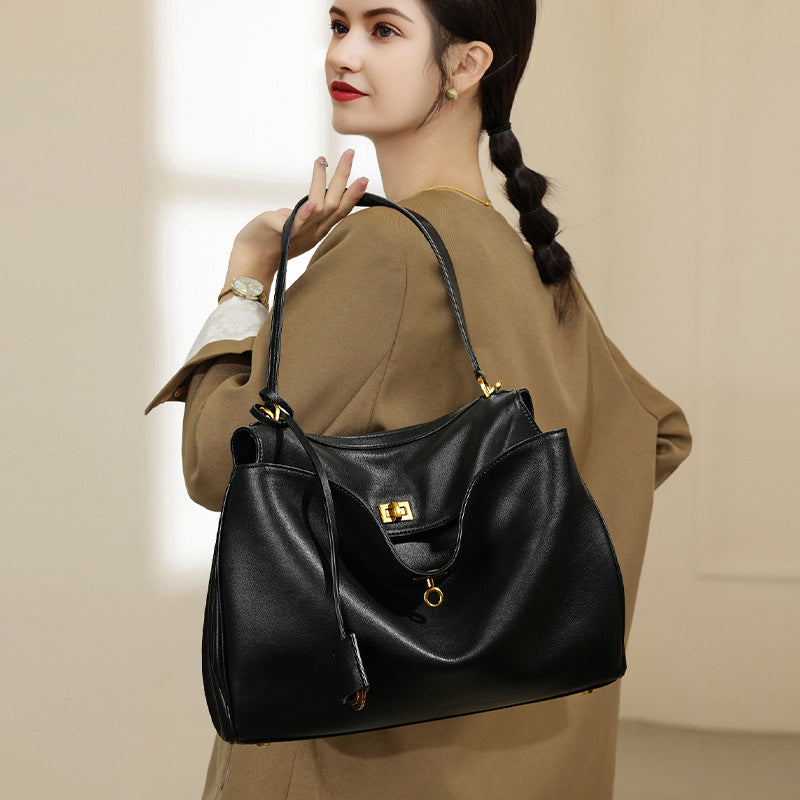 Women's Commute Style Cowhide Large Capacity High Armpit Bags