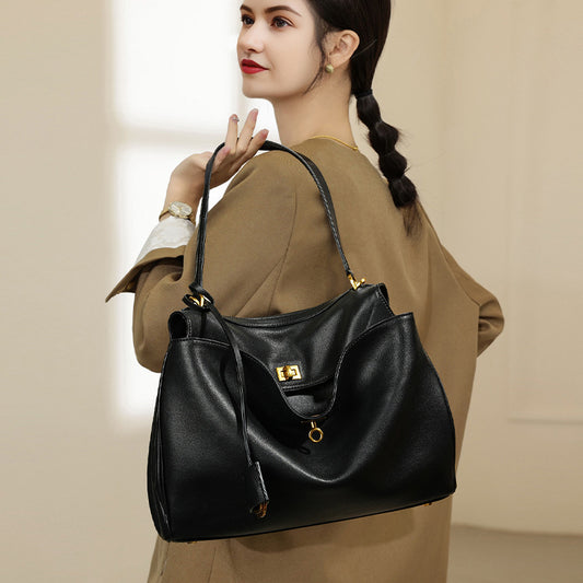 Women's Commute Style Cowhide Large Capacity High Armpit Bags