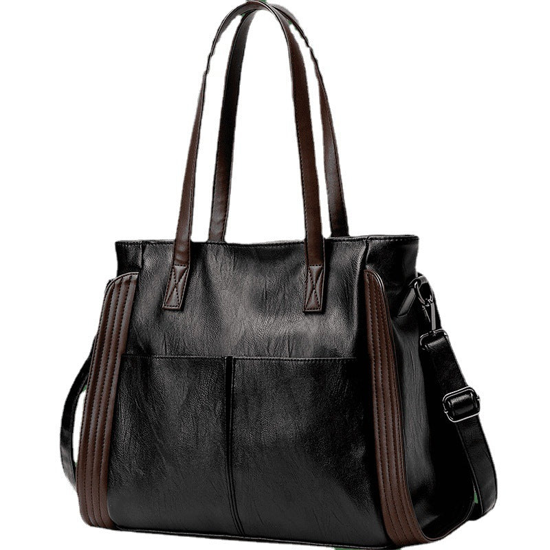 Women's Leather Large Black Korean Fashion Texture Shoulder Bags