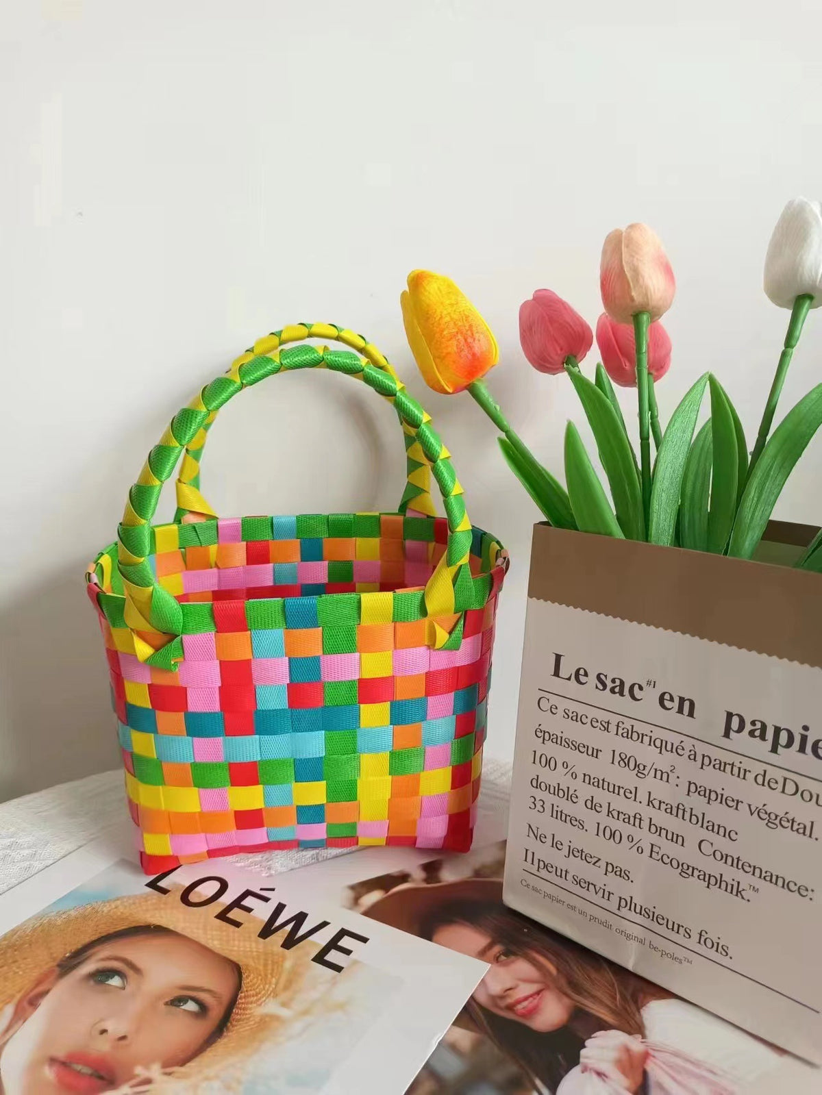 Basket Niche Color Plaid Hand Gift Small Square Bags