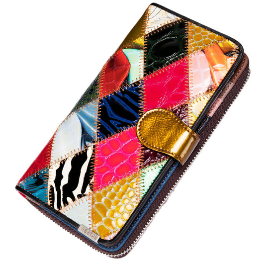 Mobile Genuine Leather Plaid Stitching Female Ladies Wallets