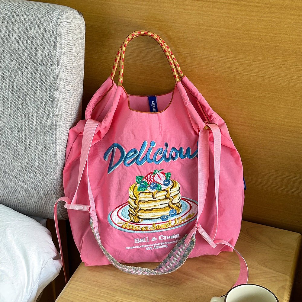Nylon Needle Embroidered Fashion Commuter Large Capacity College Women's Shoulder Bag