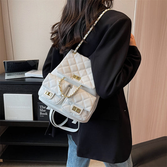 Women's Rhombus Advanced Texture Commuter Simple Chain Backpacks