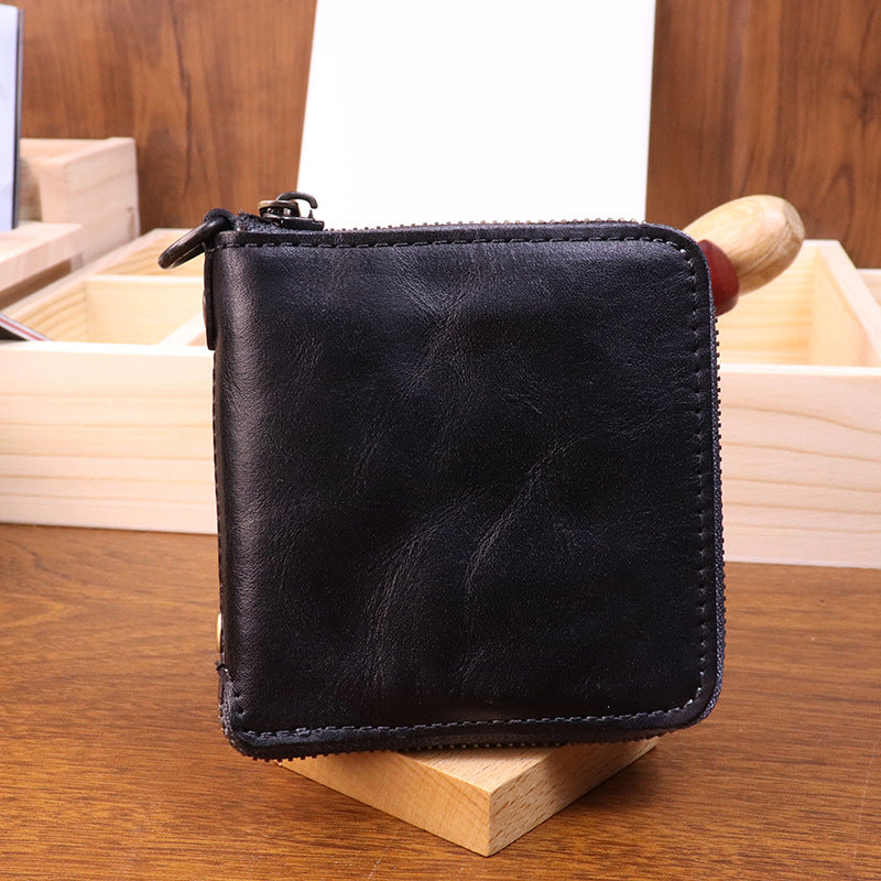 Leather Retro Short Vegetable Tanned Washed Cowhide Unique Men's Wallets