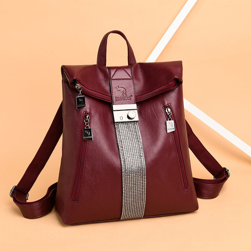Women's Password Soft Leather Large Capacity Backpacks