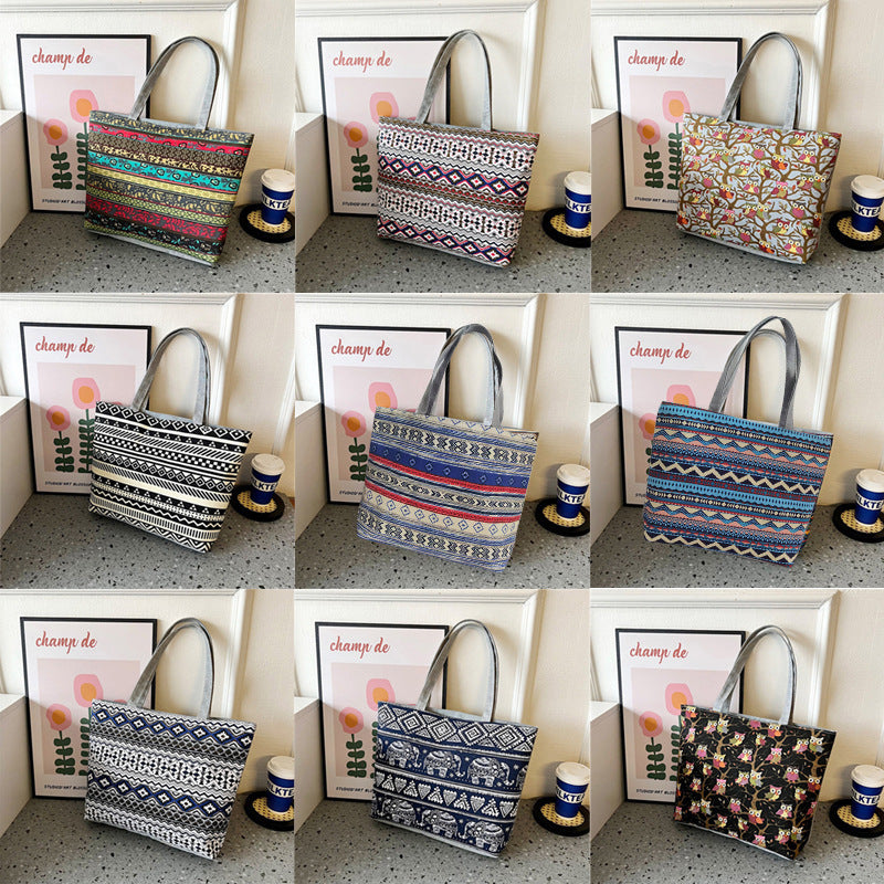 Women's Canvas Large Capacity Printed Korean Literary Women's Shoulder Bag