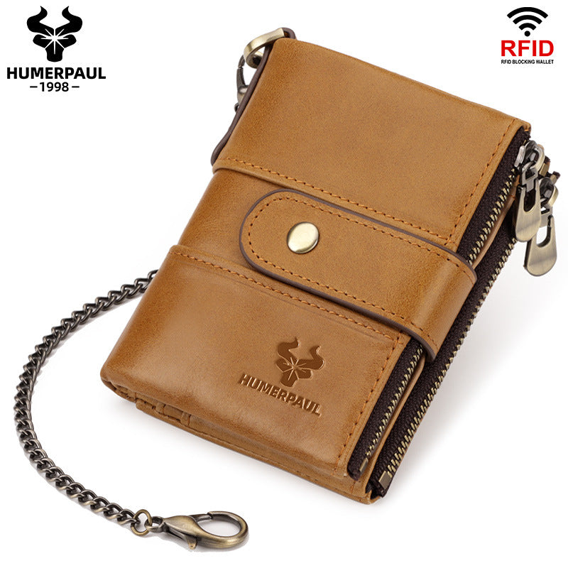 Swiping Genuine Leather Multifunctional Zipper Vintage Men's Wallets