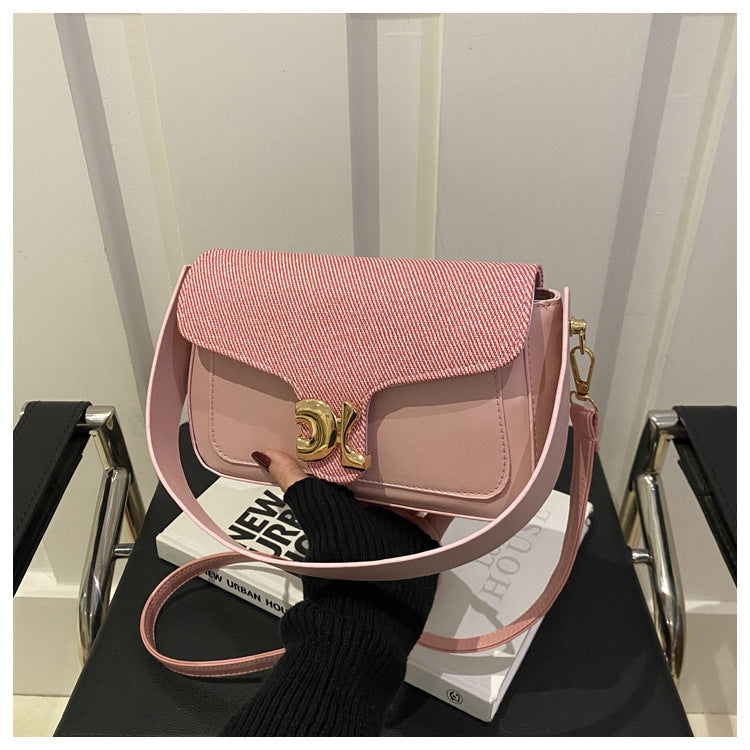 Simple Contrast Color Retro Texture Portable Lady Women's Shoulder Bag