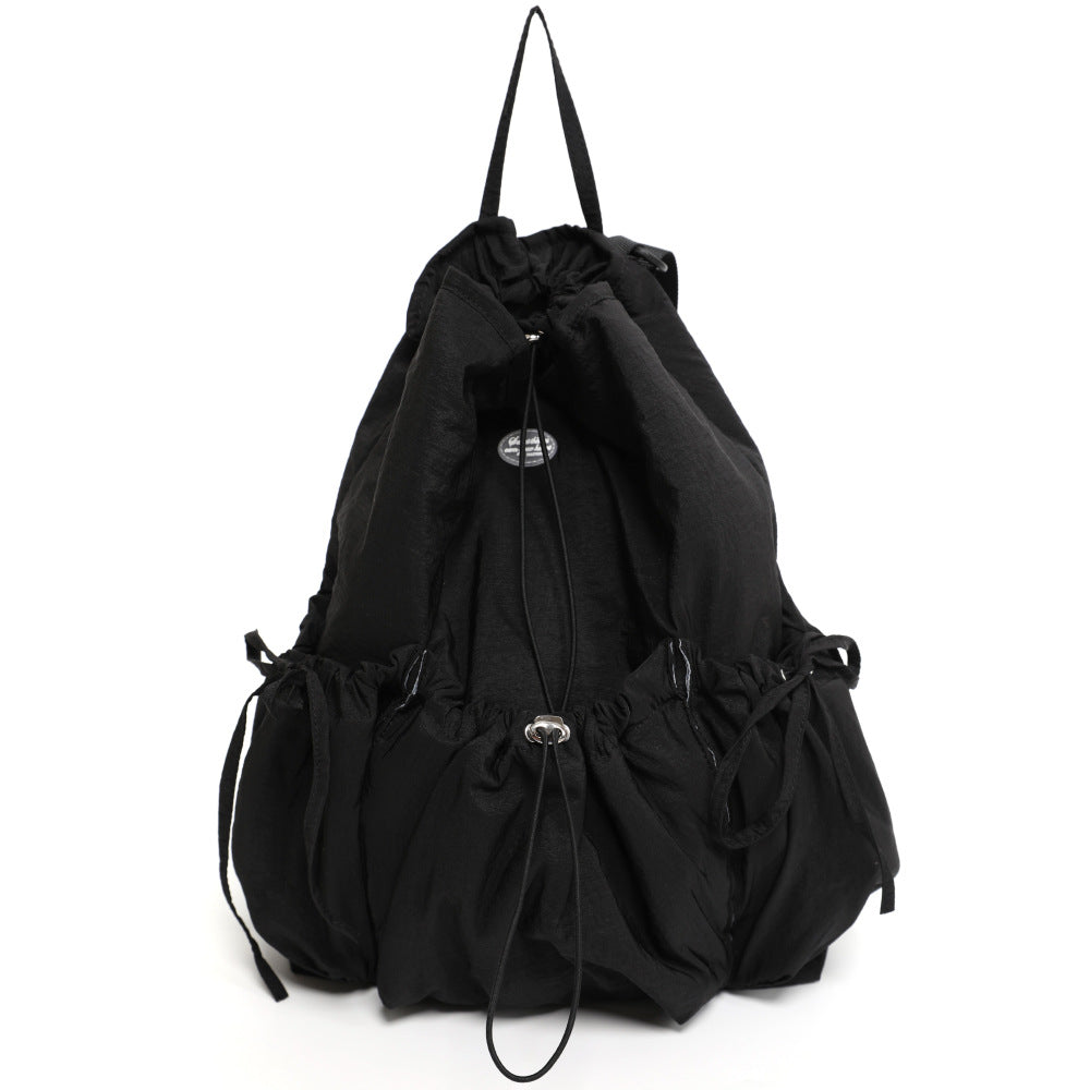 Durable Drawstring Korean Nylon Wrinkled College Backpacks