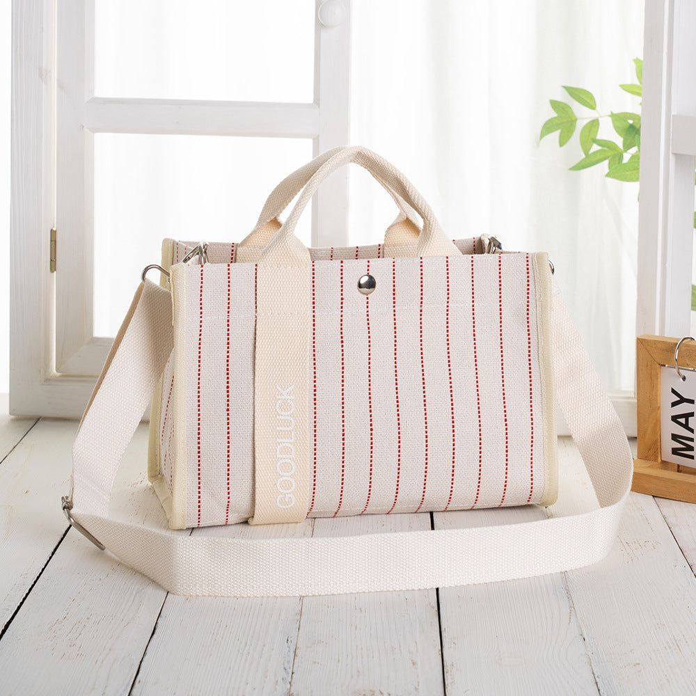Women's Portable Waterproof Film Canvas Striped Handbags