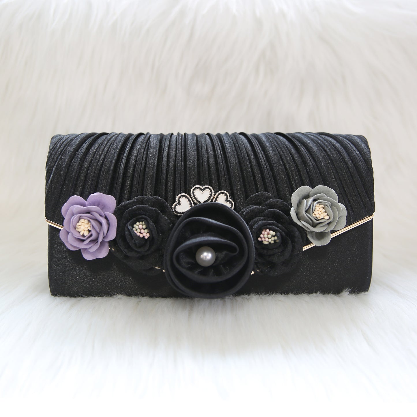 Fresh Long Flower Pleated Elegant Clutch Evening Bags