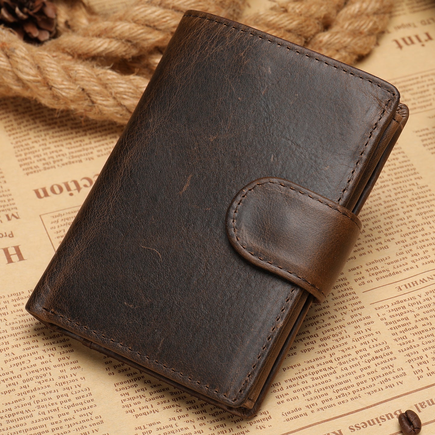 Men's Short Cowhide Leather First Layer Multiple Men's Wallets