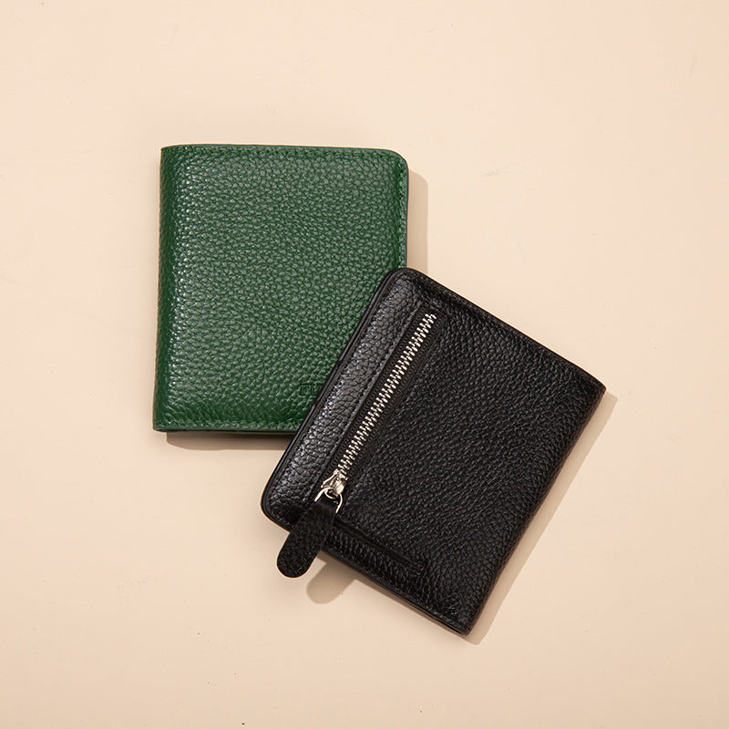 Genuine Leather Swiping Short Multiple Slots Ladies Wallet