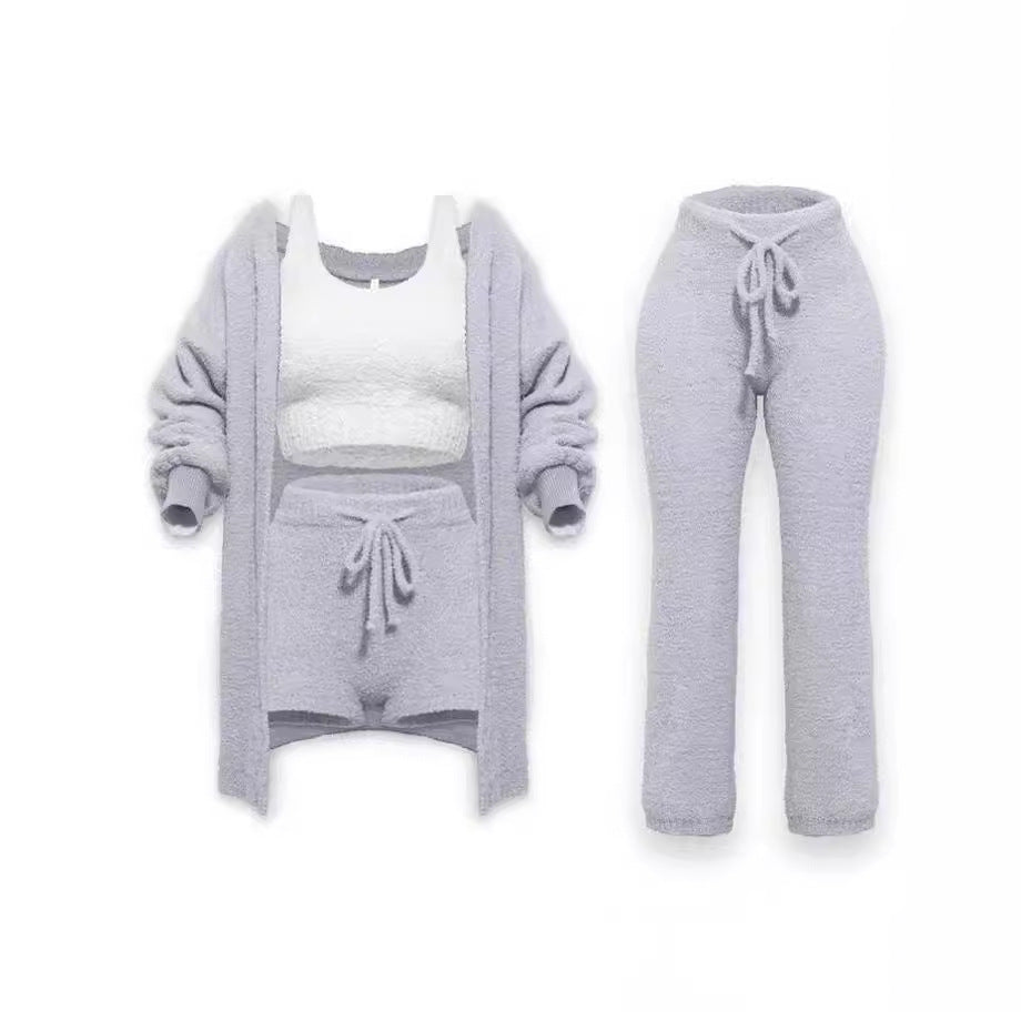 Knitted Plush Long Sleeve Set Three-piece Suits