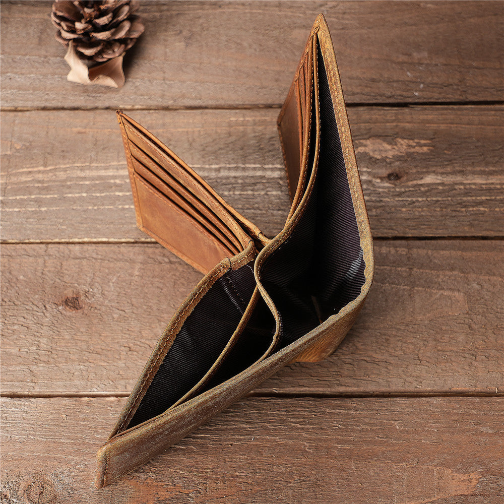 Men's Capacity Retro Crazy Horse Leather Genuine Cattlehide Surface Men's Wallets