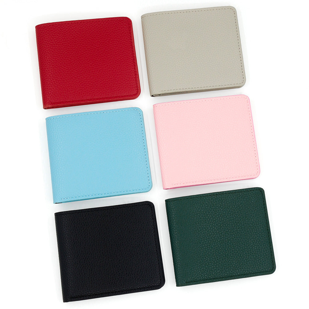 Women's Simple Short Two-fold Practical Soft Solid Color Portable Card Holder