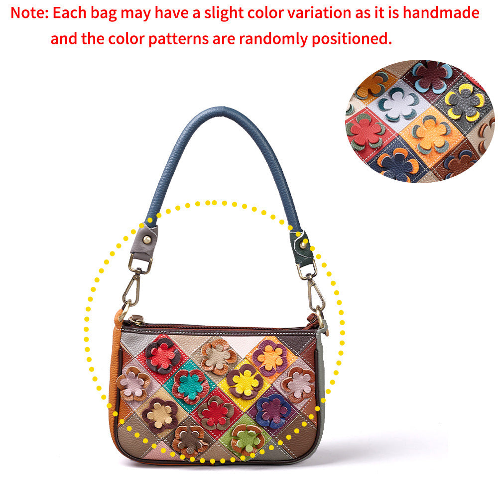 Women's Layer Cowhide Genuine Leather Handmade Contrast Color Men's Bags