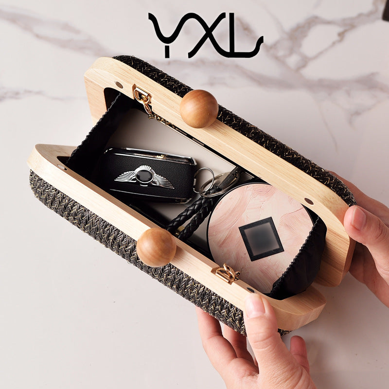 Frame Dinner Woven Fabric Clutch Daily Evening Bags