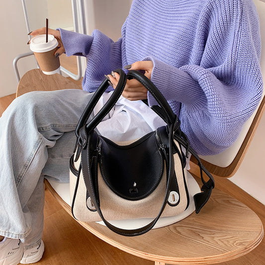 Women's Canvas Contrast Color Hand Holding Pillow Design Crossbody Bags