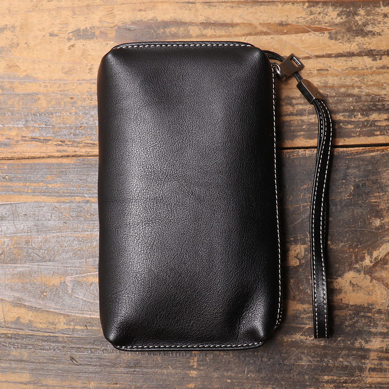 Men's Genuine Leather Clutch Soft Zip Long First Bags