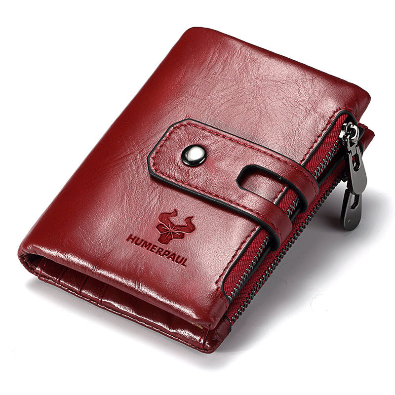 Men's Paul Double Zipper First Layer Cowhide Men's Wallets