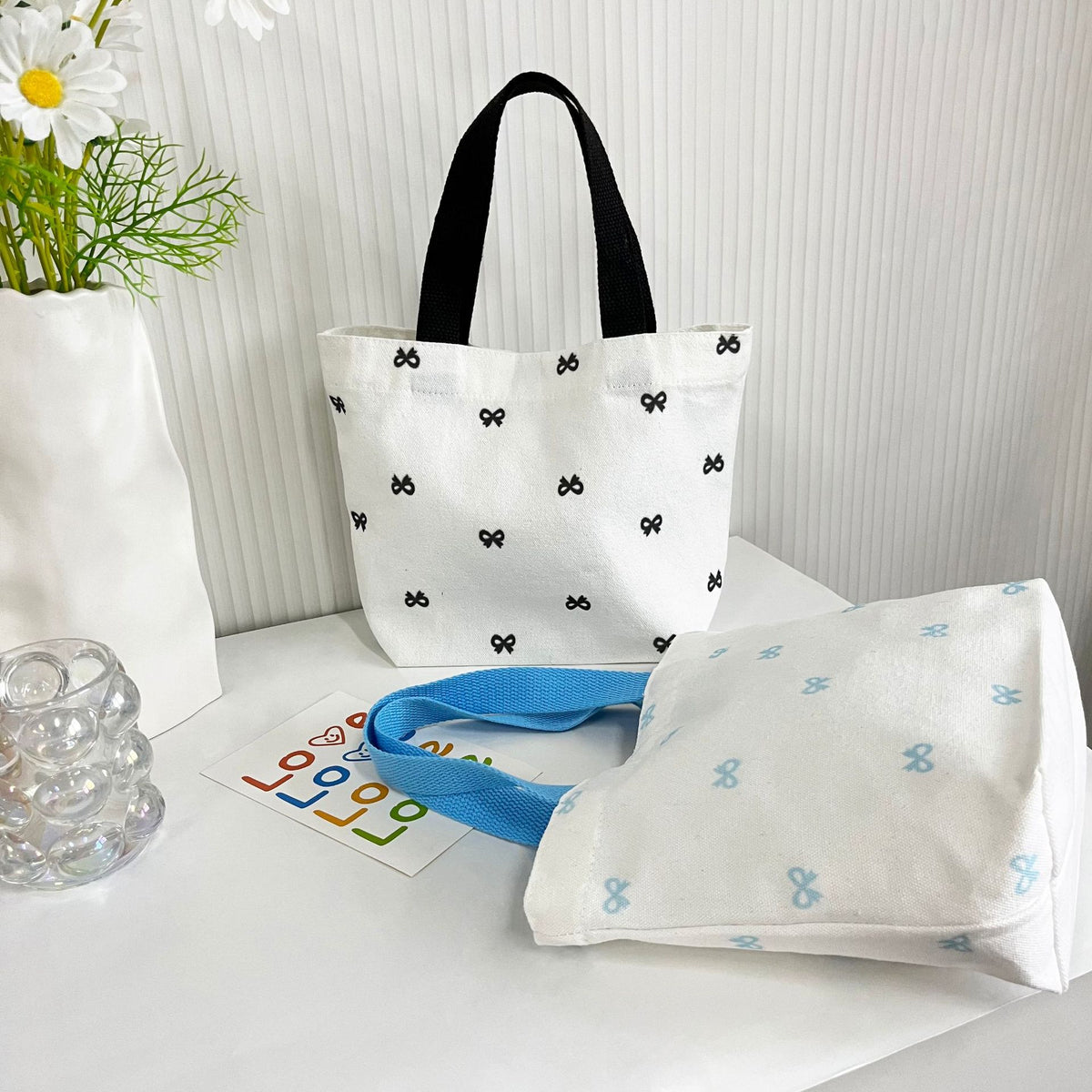 Women's Canvas Fashion Portable Bowknot Lunch Small Square Bags