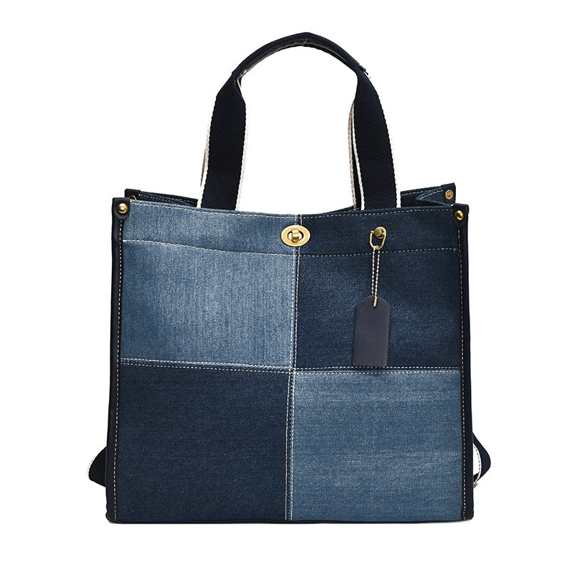 Women's Color Matching Canvas Large Capacity Fashionable Shoulder Bags