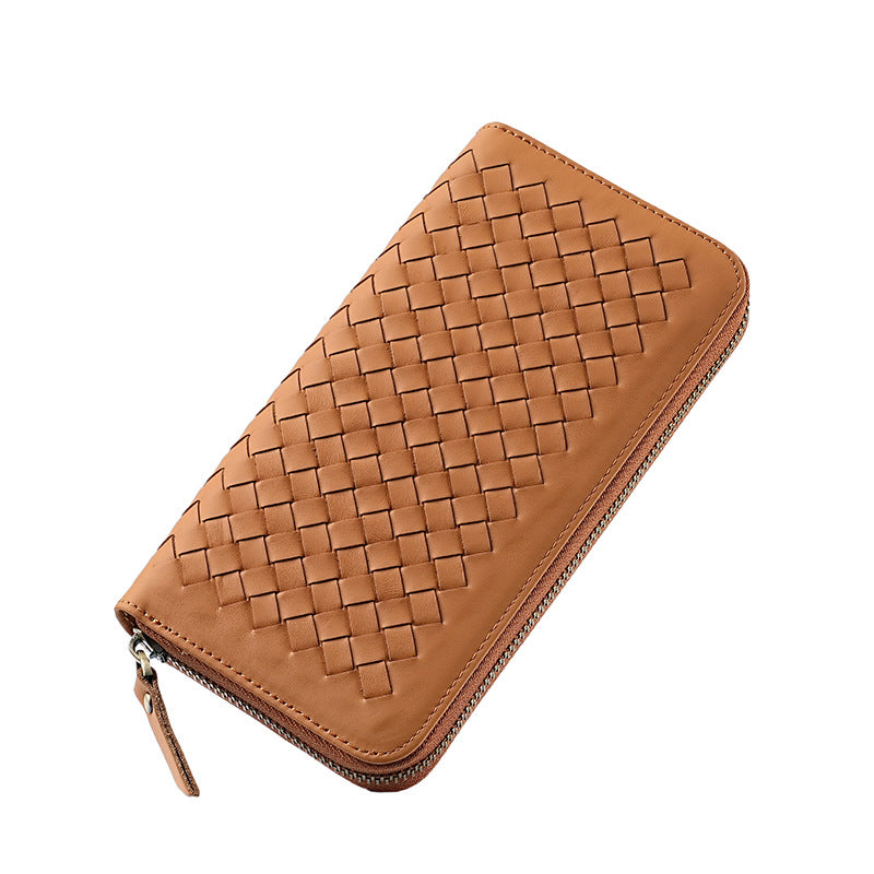 Women's Handmade Woven Leather Long Large Capacity Pocket Ladies Wallet