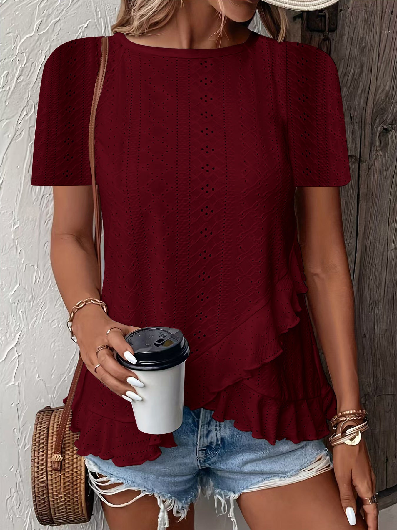 Women's Fashion Casual Solid Color Sleeve Round Blouses