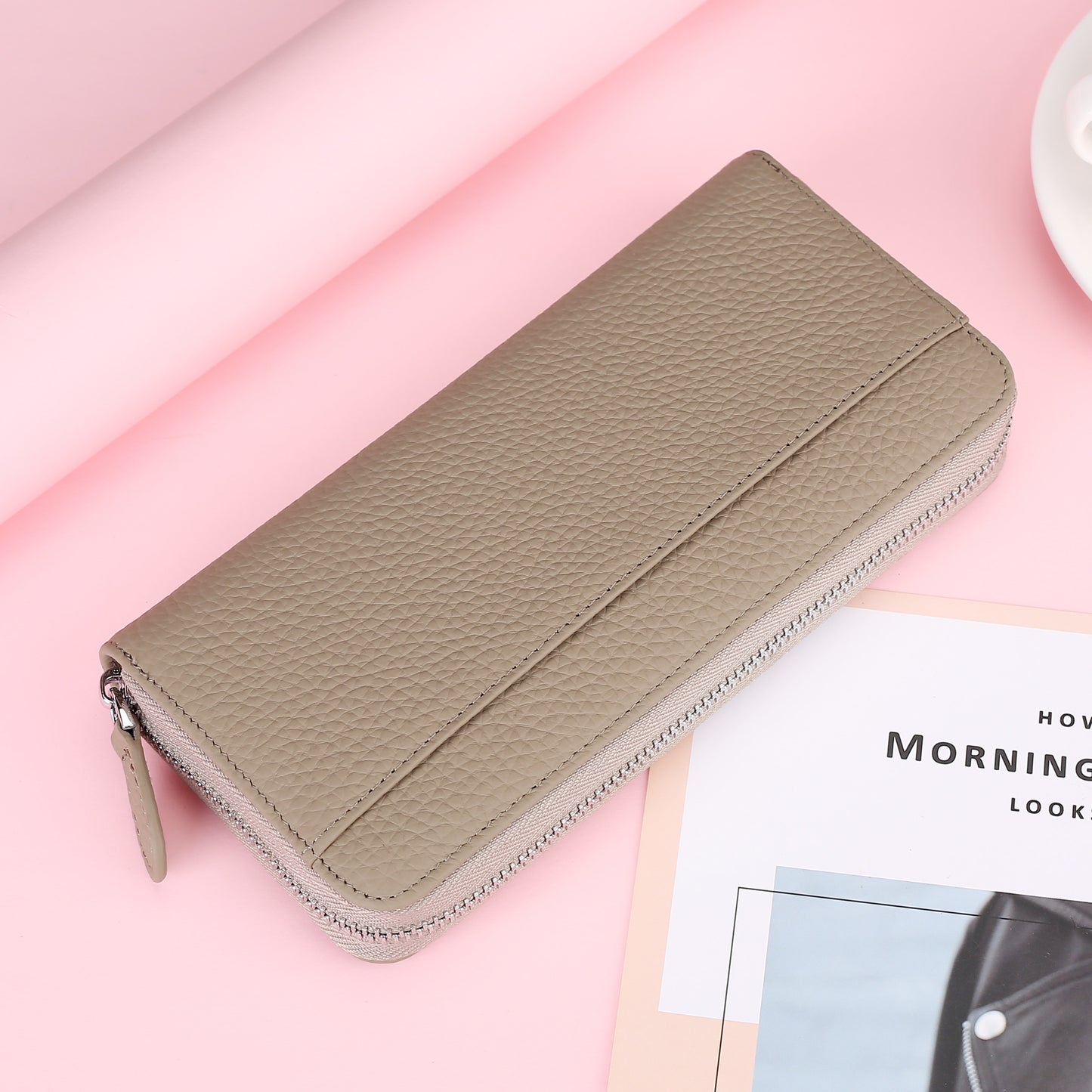 Women's Cowhide Leather Swiping Expanding Multiple Slots Ladies Wallets