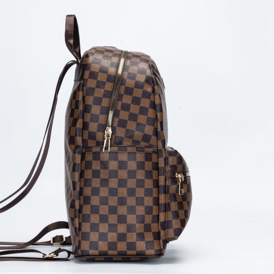 Women's Chessboard Plaid Retro Large Capacity Leather Backpacks