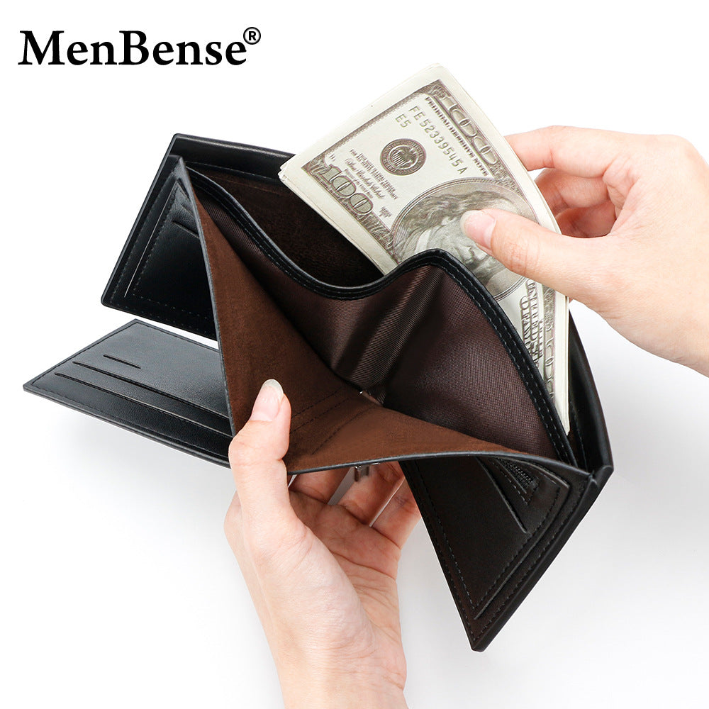 Men's Authentic Leather Tactile Feel Horizontal Business Short Hinge Men's Wallet