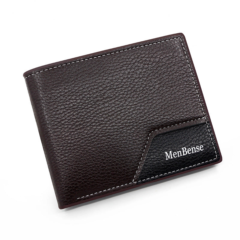 Men's Korean Style Short Lychee Pattern Stitching Large Capacity Men's Wallet