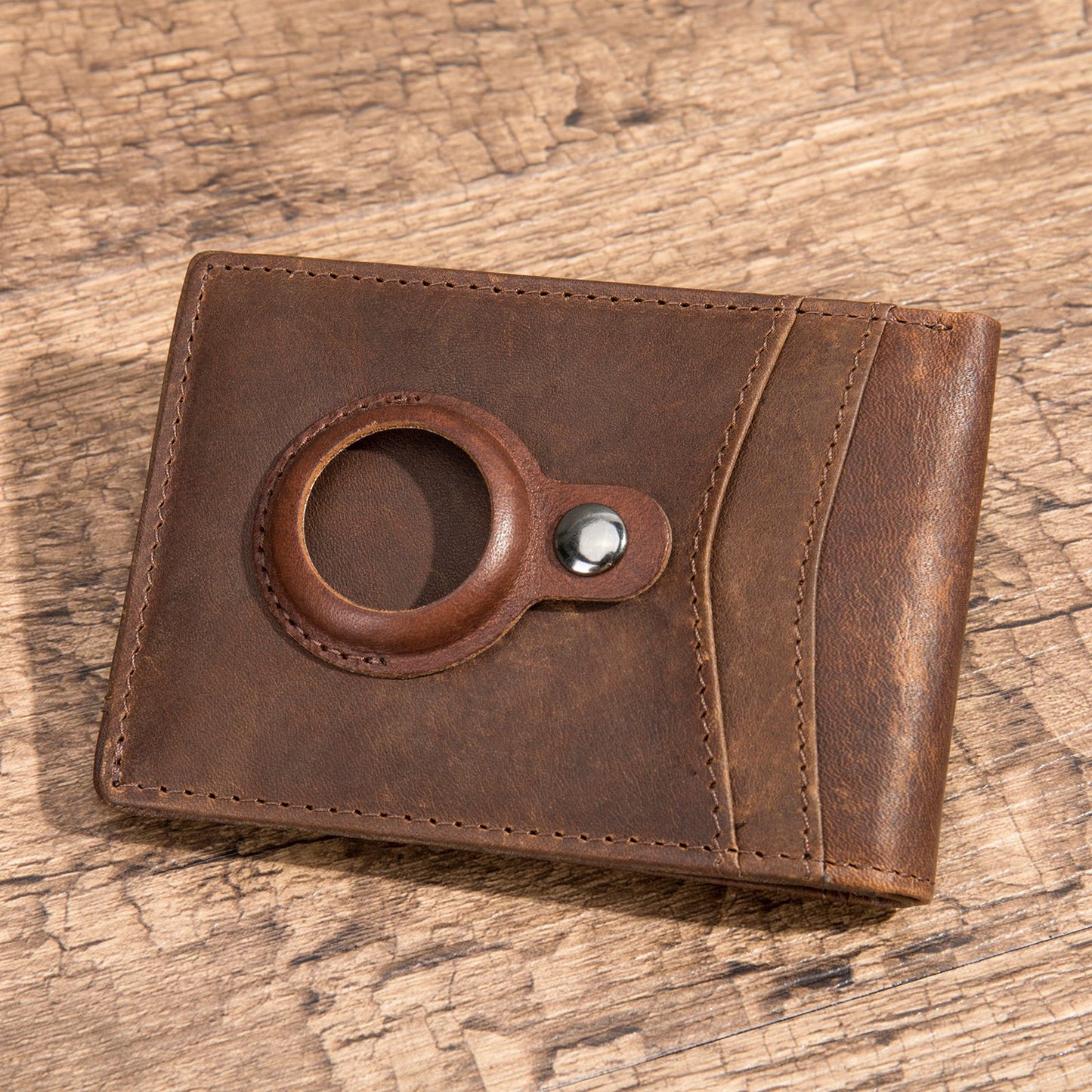 Positioning Tracker Crazy Horse Leather Antique Card Holder