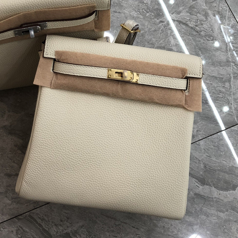 Women's First Layer Cowhide Lychee Pattern Kelly Backpacks