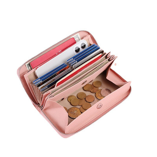 Women's Cowhide Leather Swiping Expanding Multiple Slots Ladies Wallets