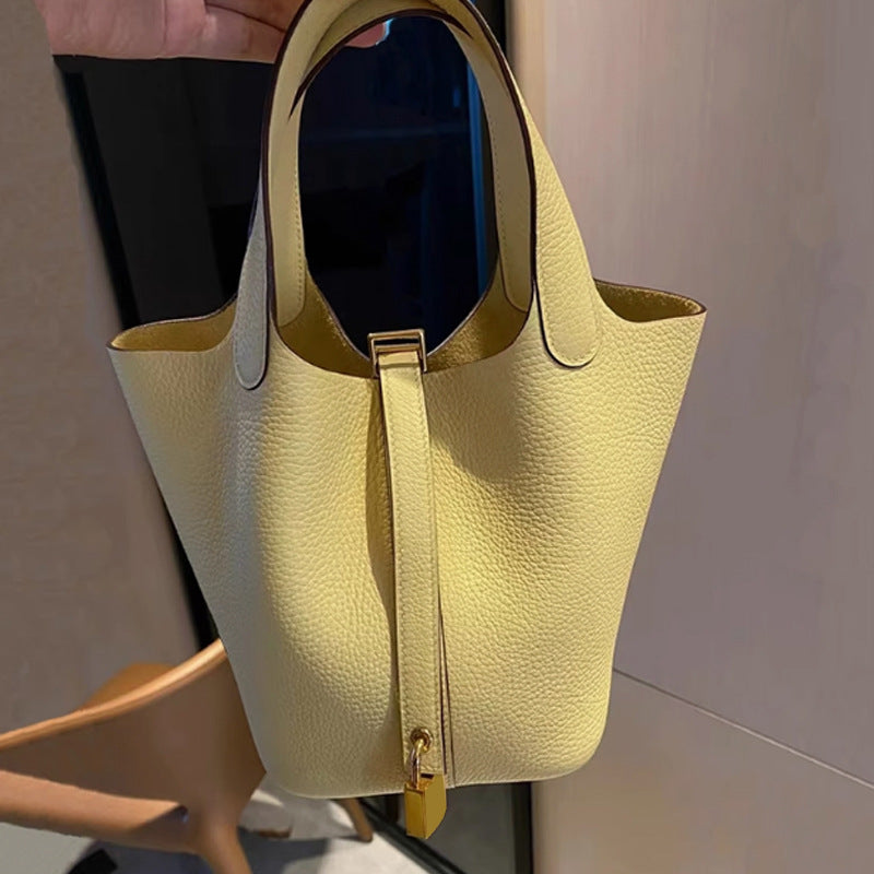 Women's Genuine Leather Vegetable Basket Bride Litchi Grain Bags