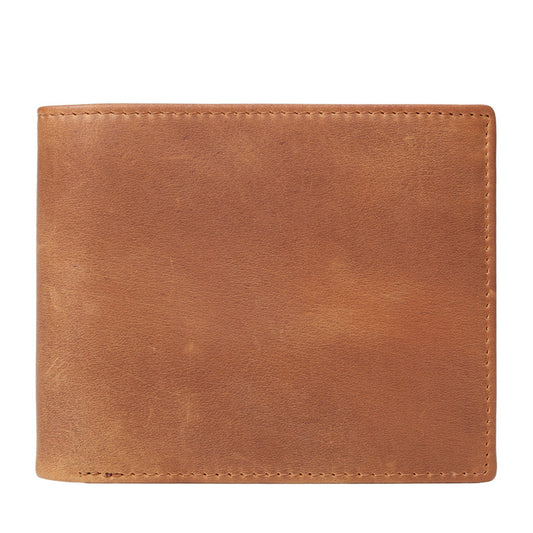 Men's Brown Crazy Horse Leather Multiple Slots Loose-leaf Men's Wallets