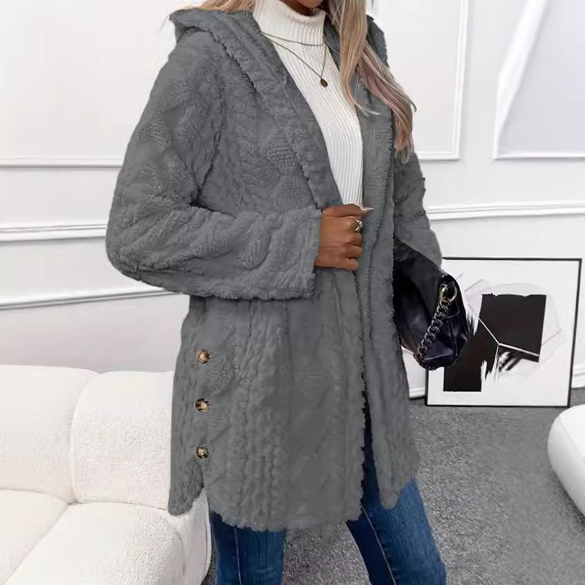 Hooded Solid Color Button Long Sleeve Sweaters