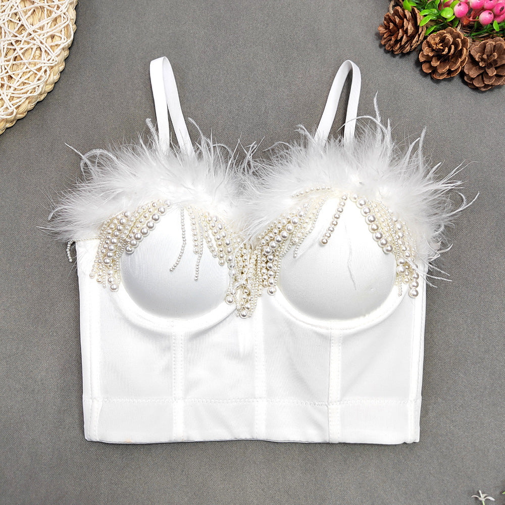Sling Outer Wear Sexy Beaded Tassel Fishbone Tube Tops