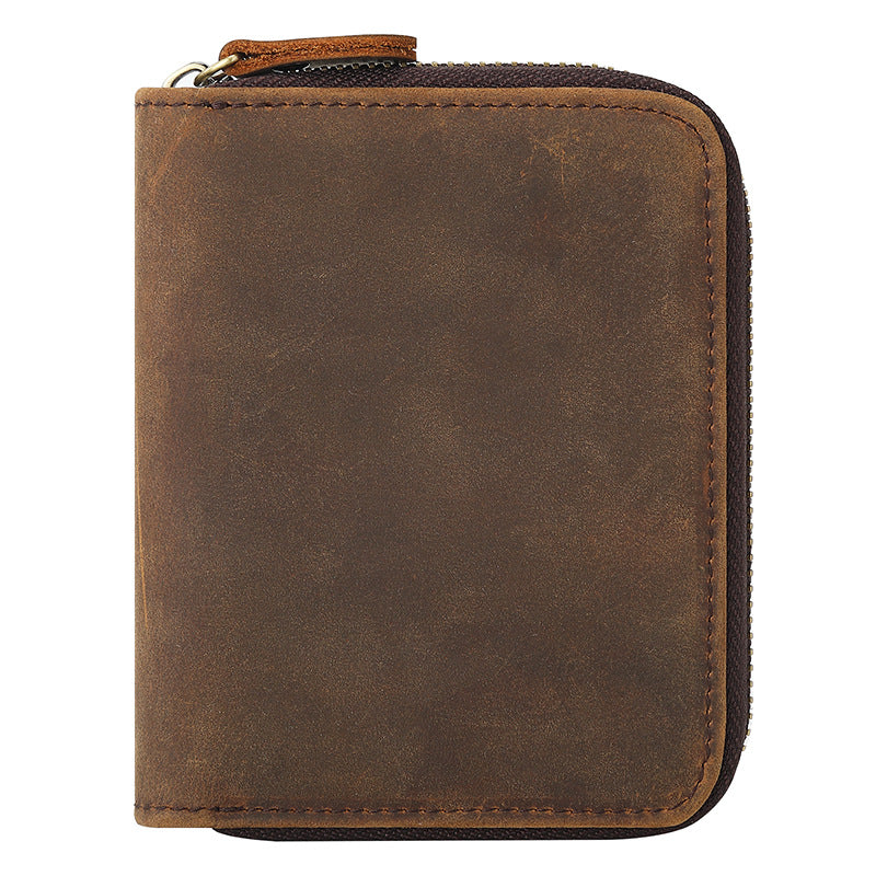 Men's Horse Leather Zipper Vertical Sier Generation Multiple Slots Men's Wallets