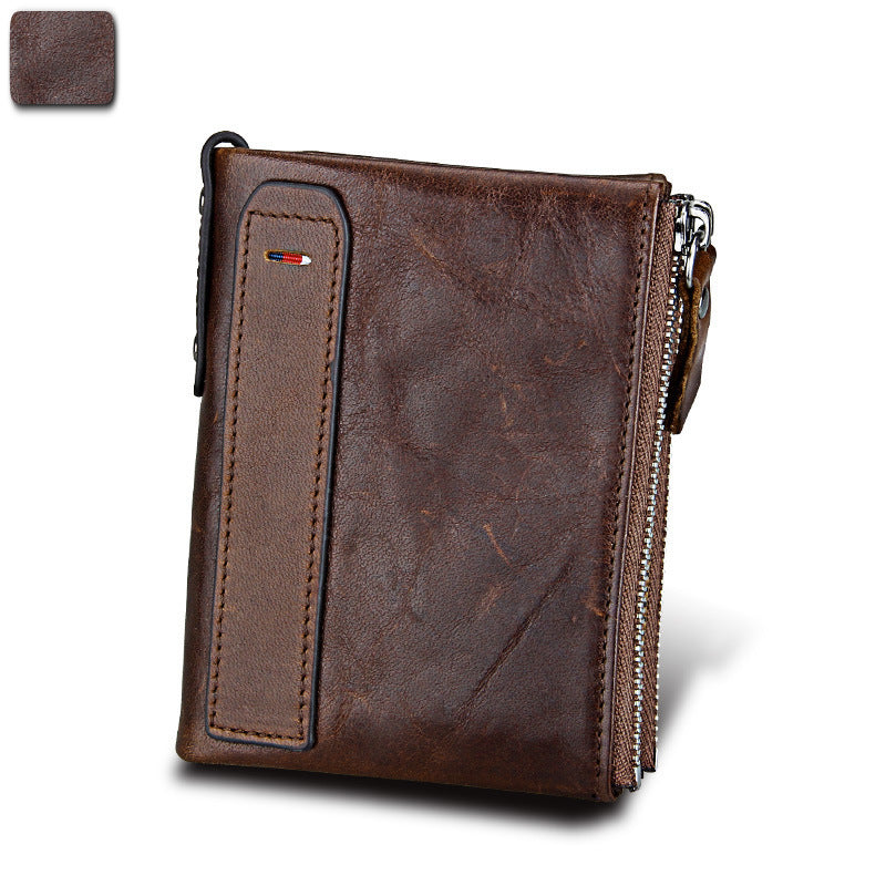 Men's Crazy Horse Cowhide Swiping Short Double Men's Wallets
