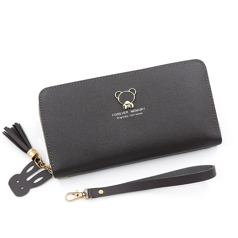Women's Simple Bear Long Zipper Clutch Mobile Ladies Wallet